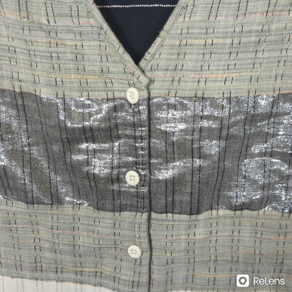 Ace & Jig Sleeveless V-Neck Button Front Patchwork Metallic Top Size Small - Picture 7 of 10